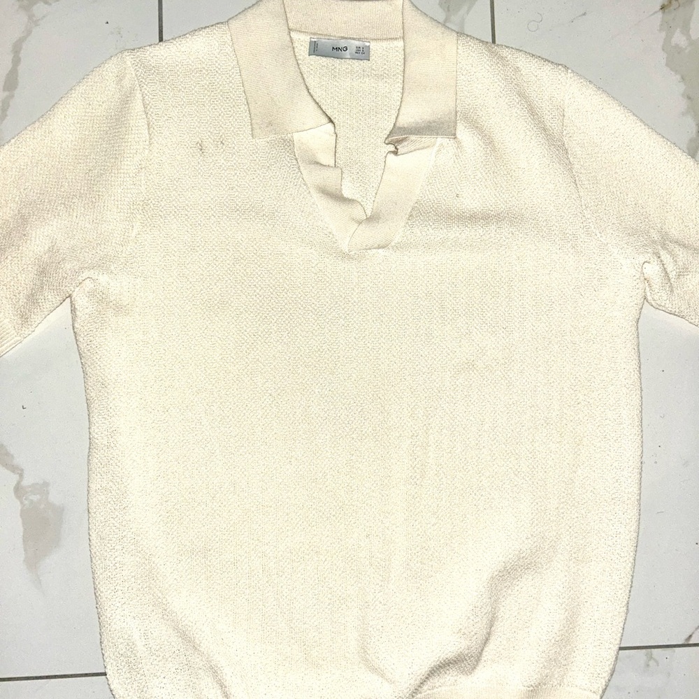 MANGO Cream Knit Short Sleeve Sweater